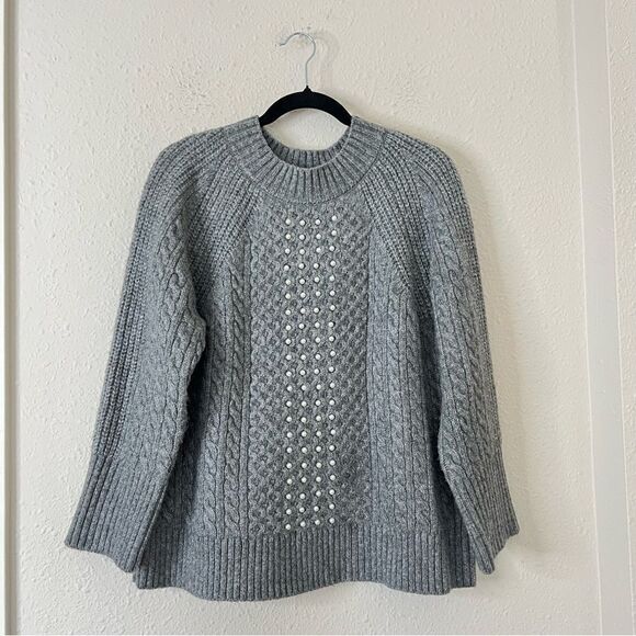 Soft Surroundings Noemi Pearl Cable Knit Sweater Crewneck Gray Size Small - Picture 4 of 9